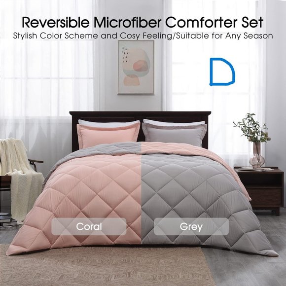 New Queen or  King Size Comforter Set -  Reversible Down Alternative - Picture 5 of 11